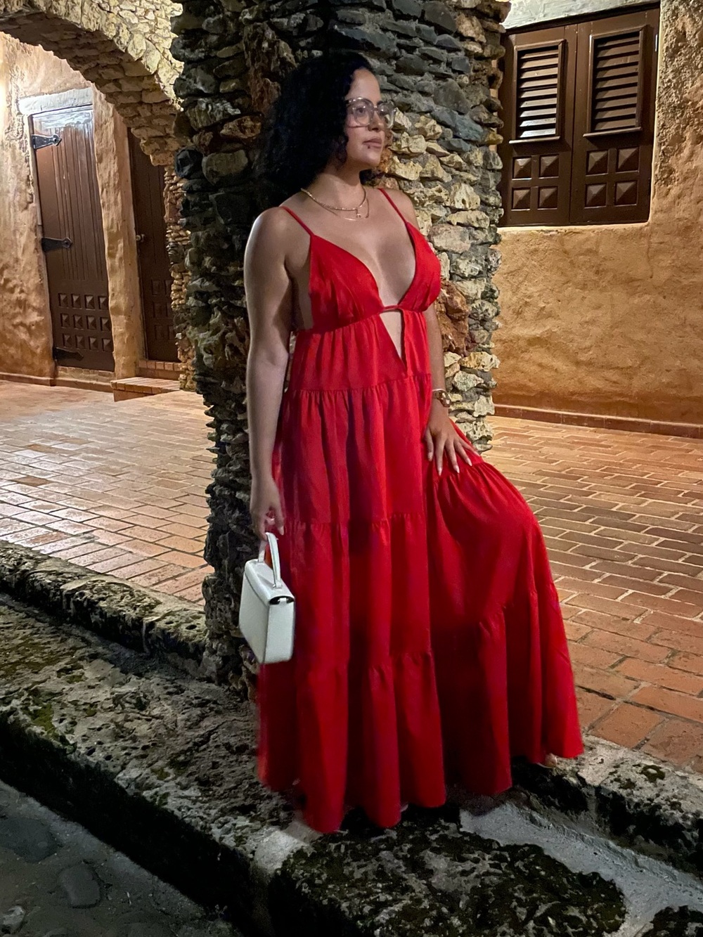 Bright Red Tiered Maxi Dress with Spaghetti Straps